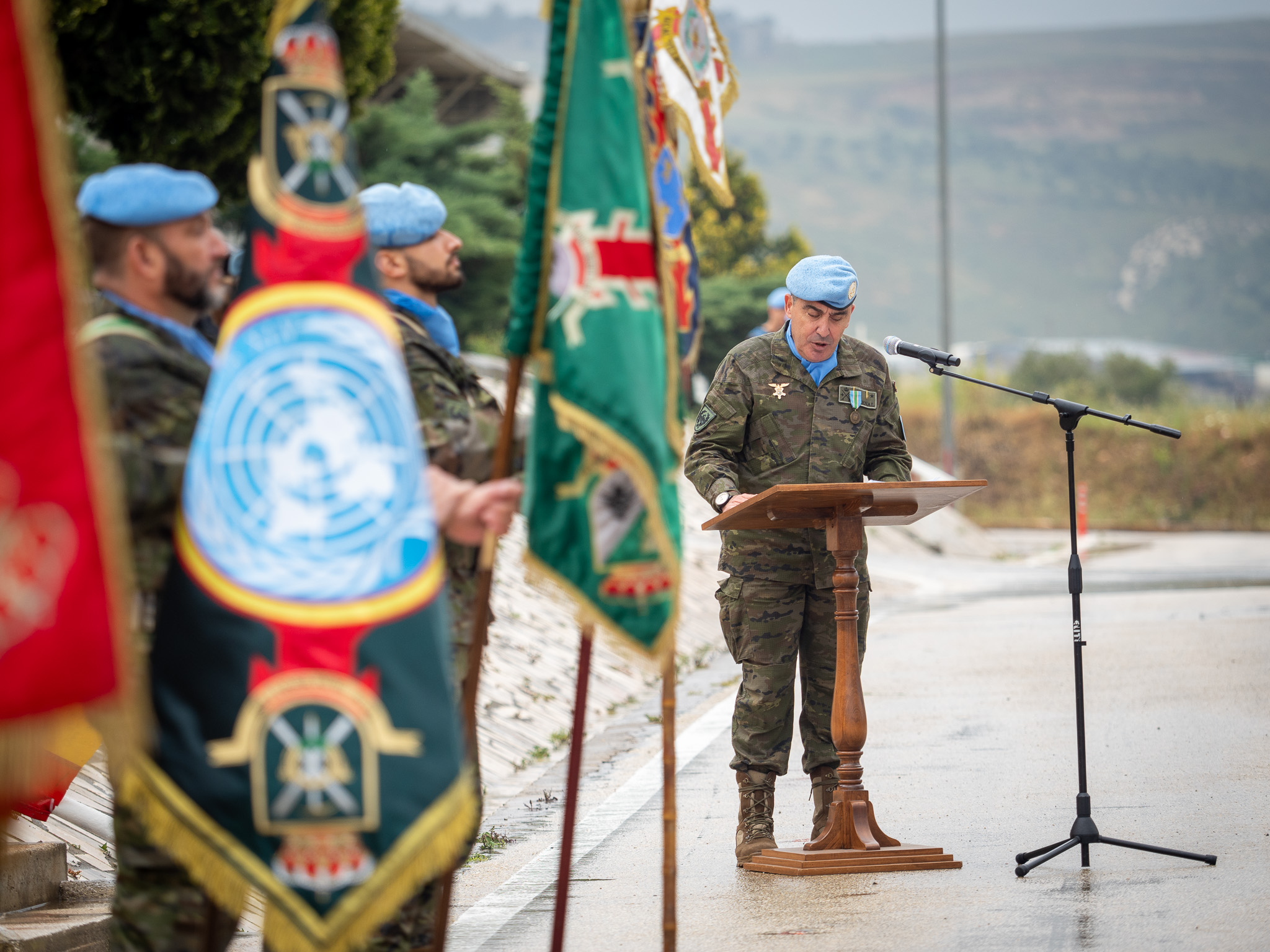 El general de división Antonio Ramón Bernal Martín, jefe de la BRILIB XLIV durante su discurso