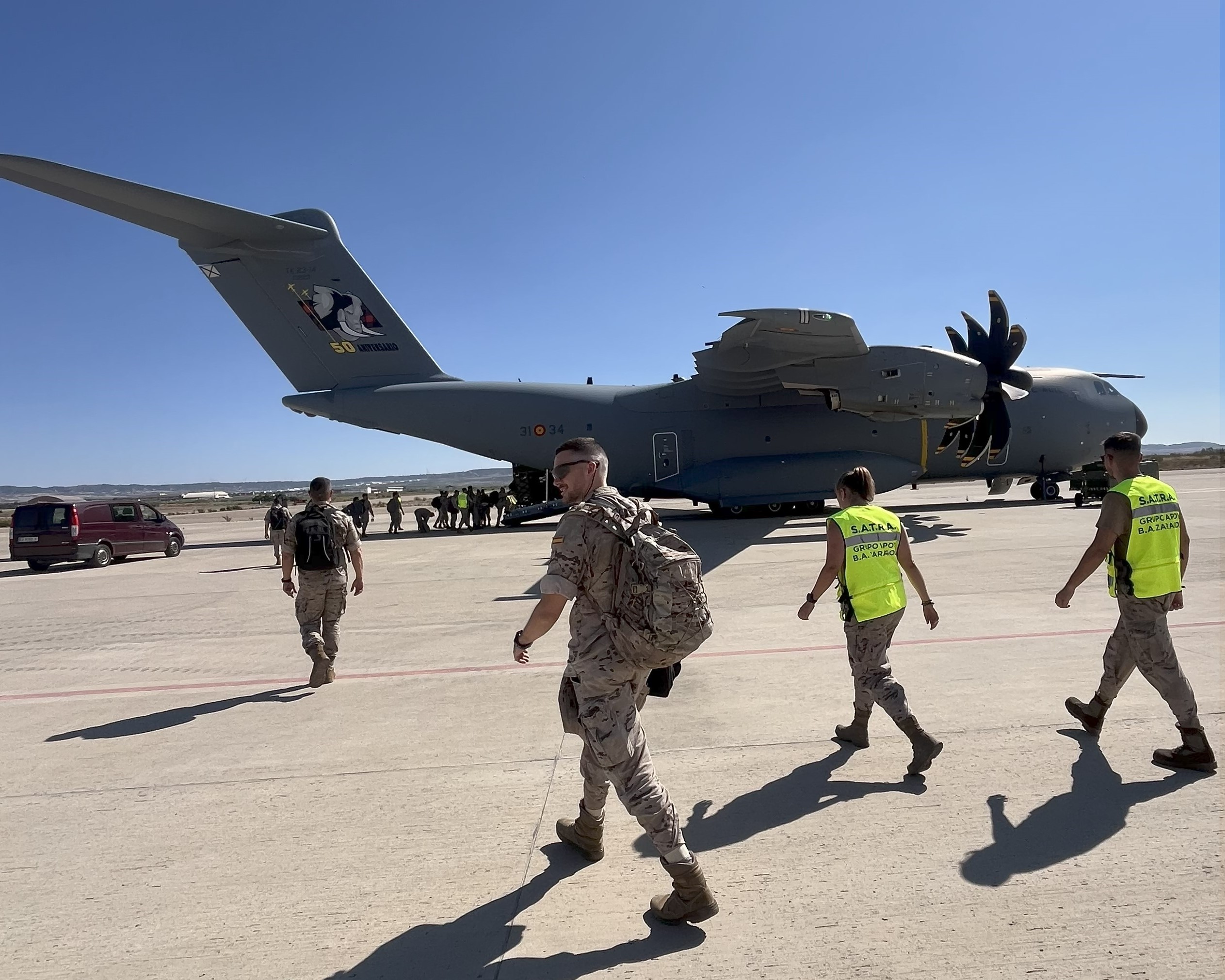 El ALA31 encargado de transportar a los primeros miembros de la UAD hasta Lituania en uno de sus A-400M