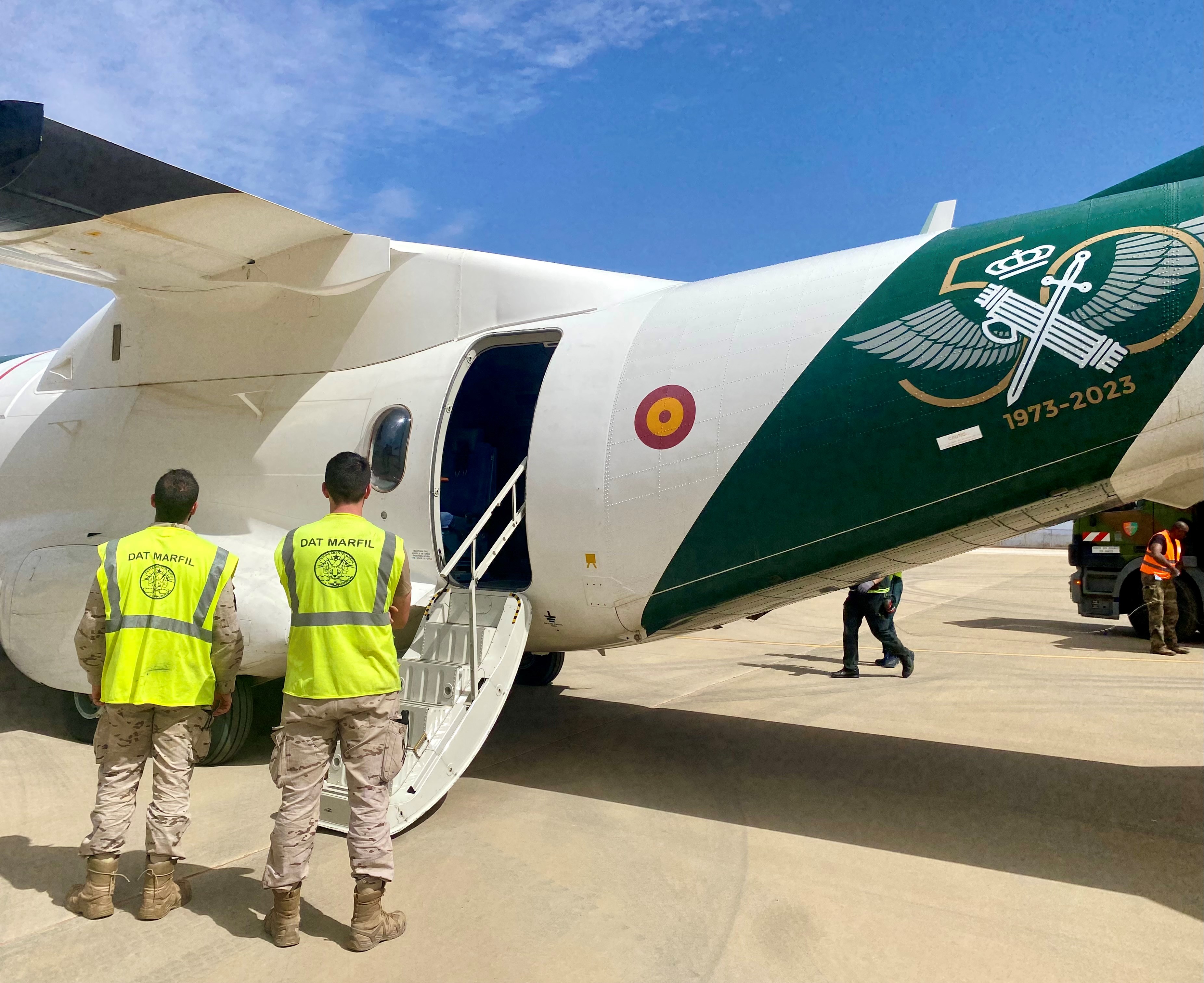 Members of the Tactical Air Detachment Marfil receiving the CN-235 aircraft of the ‘Guardia Civil’