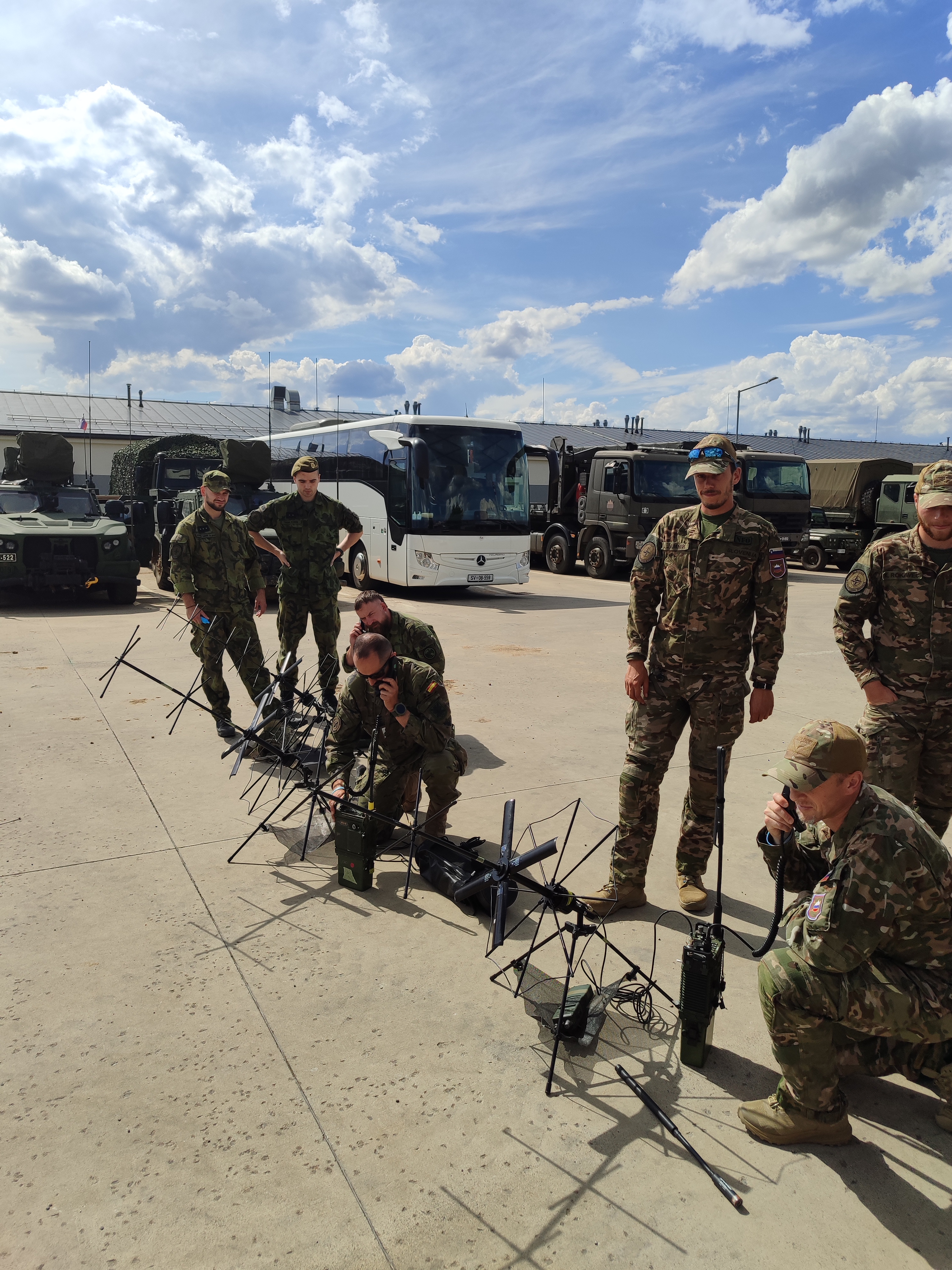 Multinational military personnel during the radio synchronisation in Slavia camp
