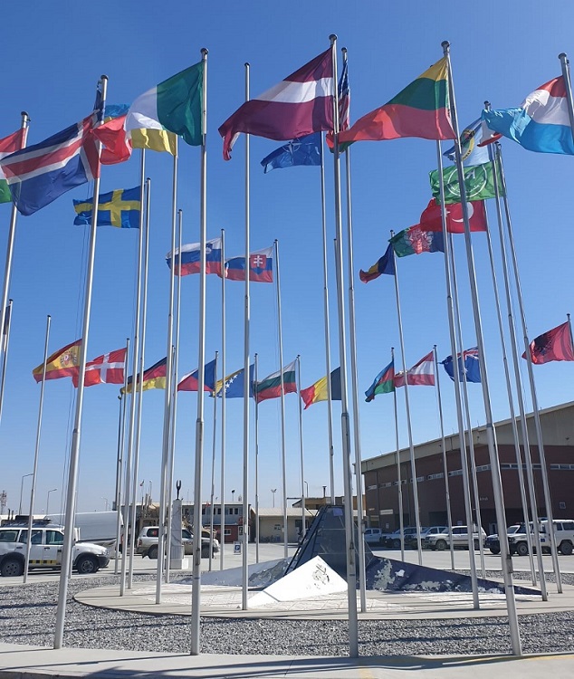 Coalition flags at the Hamid Karzai international airport