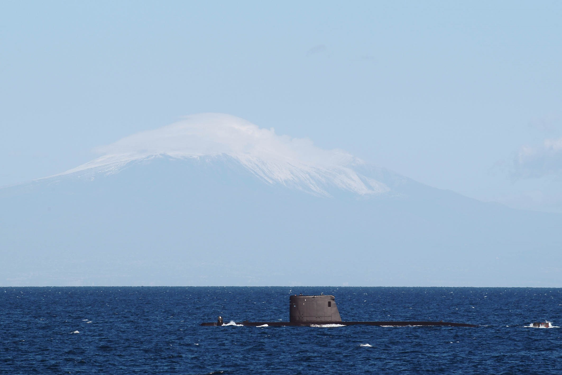 The submarine sailing in Mediterranean waters