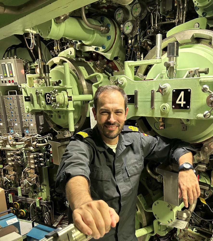 Lieutenant Commander Clavijo in the torpedo room
