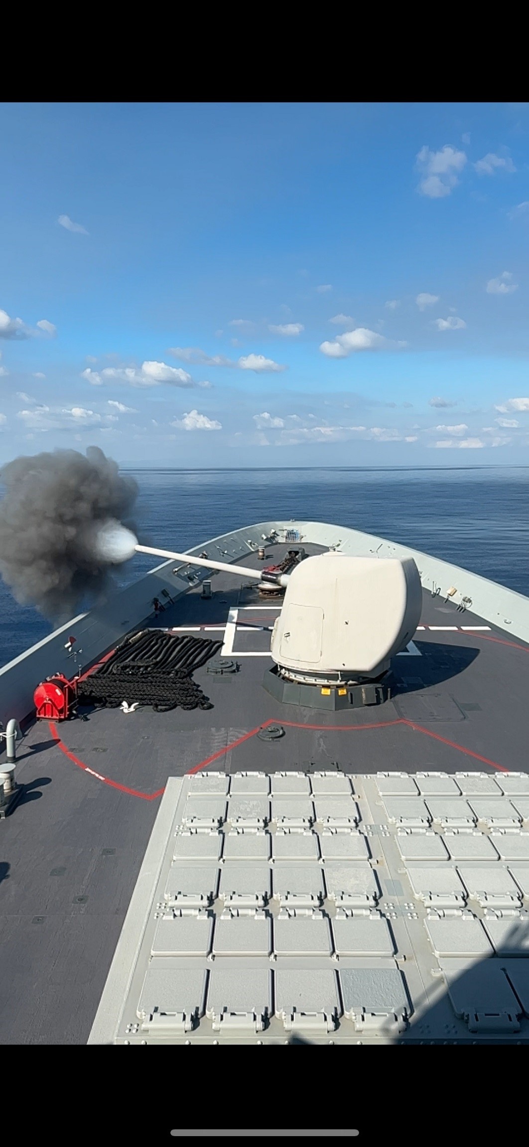 Firing with the MK-45 main cannon