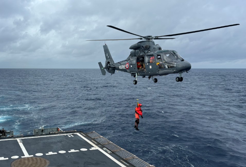 AS365 Dauphin of the Marine Nationale performs a simulated medical evacuation (MEDEVAC)