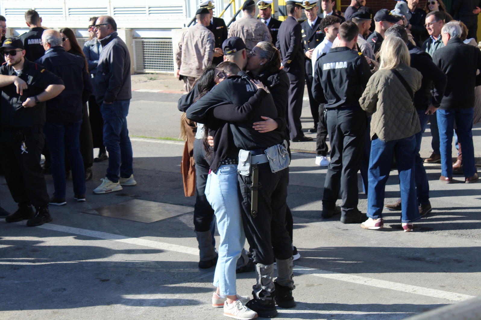 Crew families bidding farewell on the pier