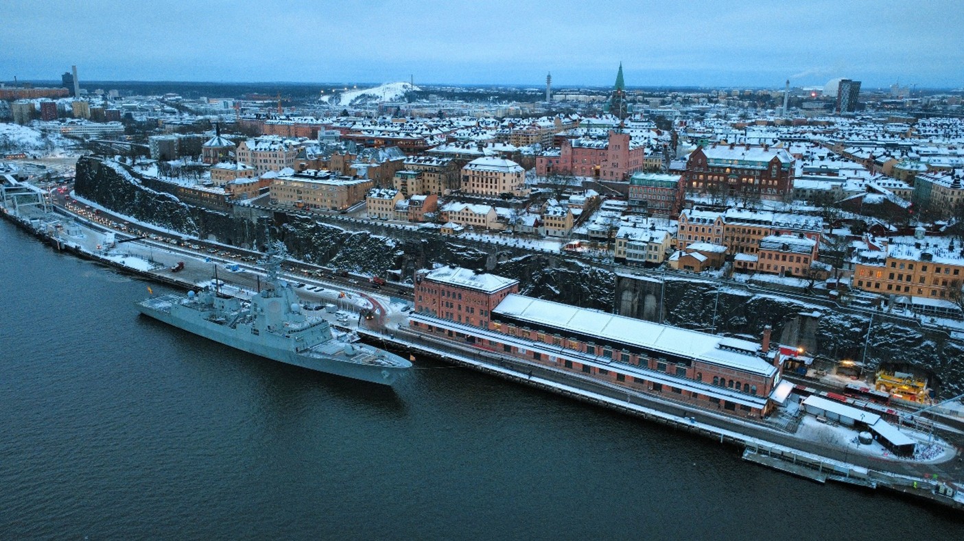 The frigate moored in Stockholm