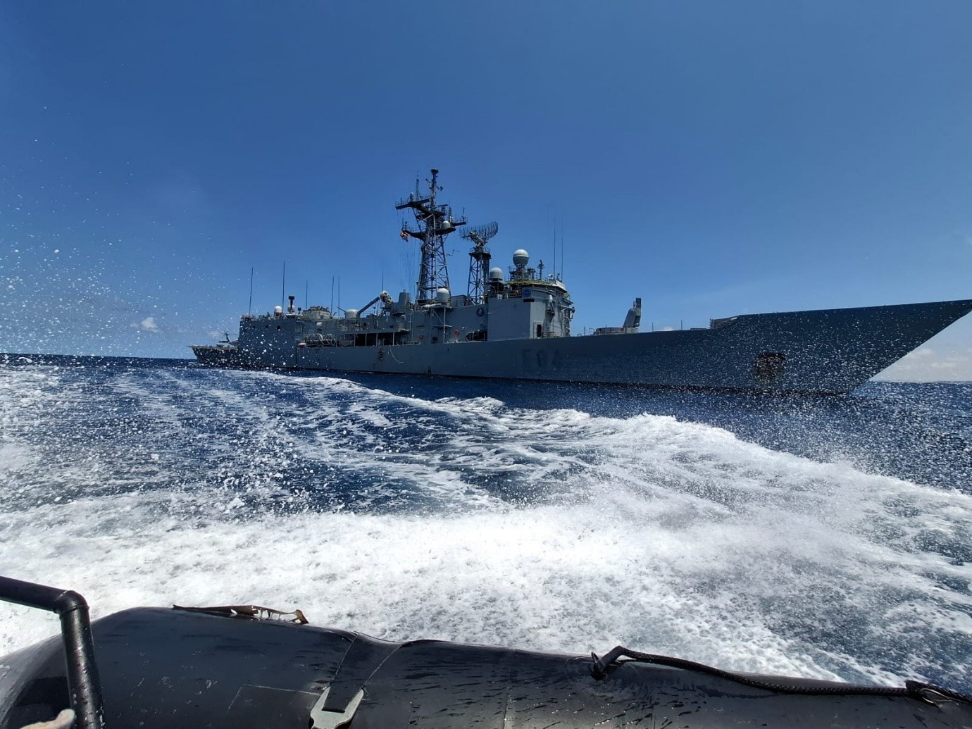 View of the frigate Reina Sofía from a boat