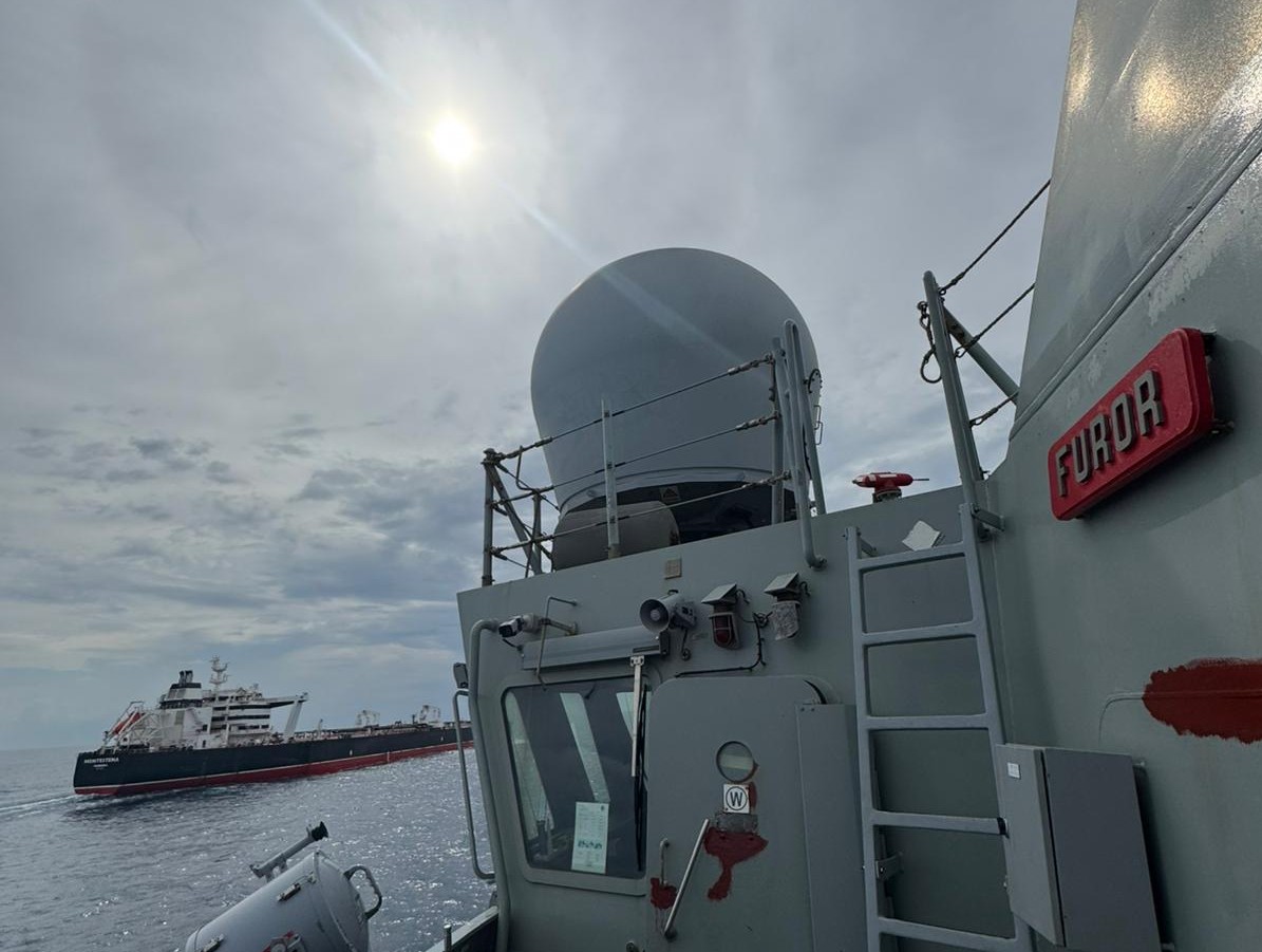 OPV Furor escorting the National Interest Vessel Montestena