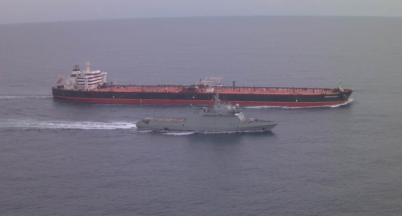 OPV Furor escorting the National Interest Vessel Montestena