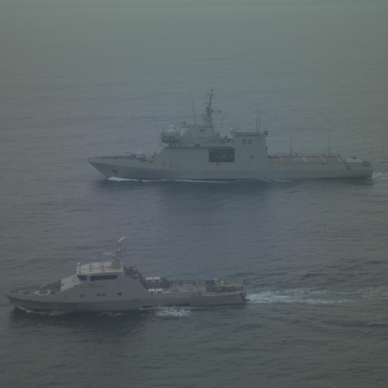 Offshore Patrol Vessel (OPV) Furor (P 46) and the patrol vessel Vaillance of the Ivorian National Navy during the PASSEX.