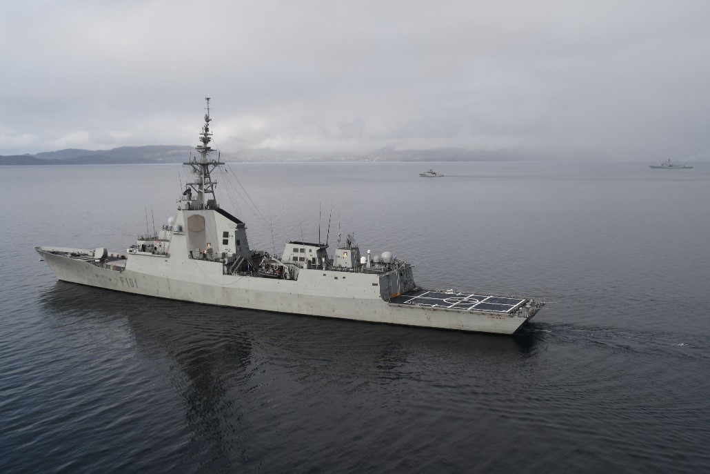 The frigate F-101 'Álvaro de Bazán' carrying out naval presence and surveillance operations in Galician waters.