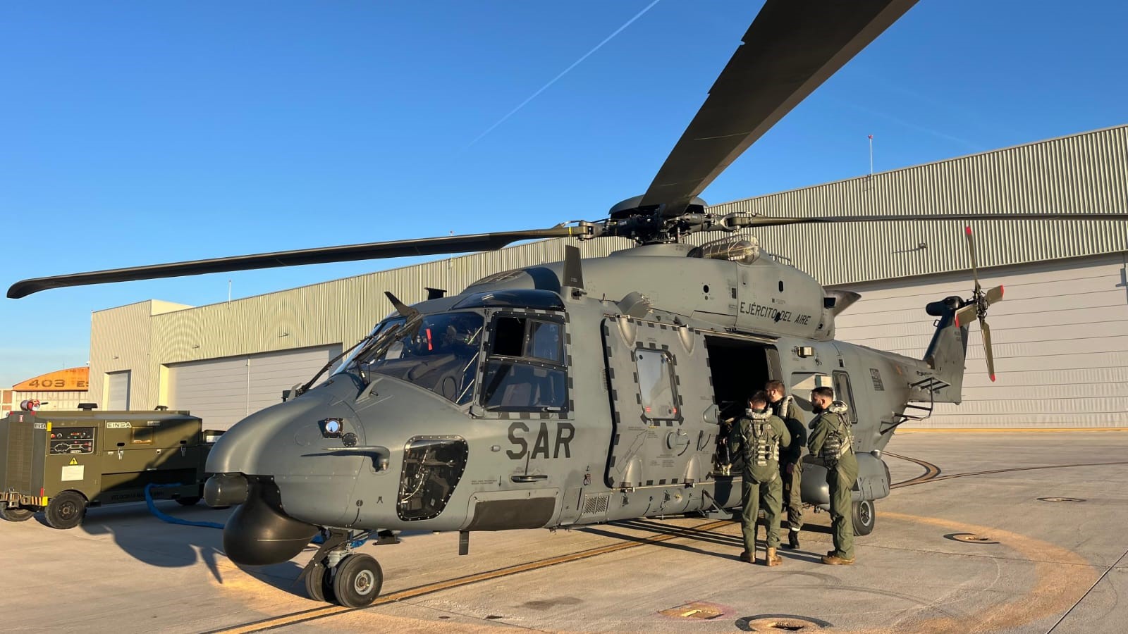 Crew and helicopter from the Spanish Air and Space Force