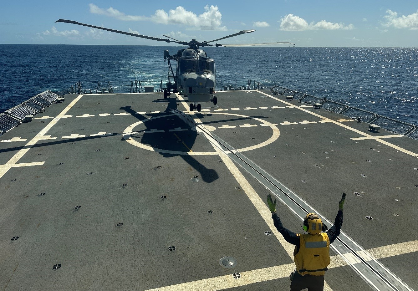 Helicopter transfer of crew members to command meeting